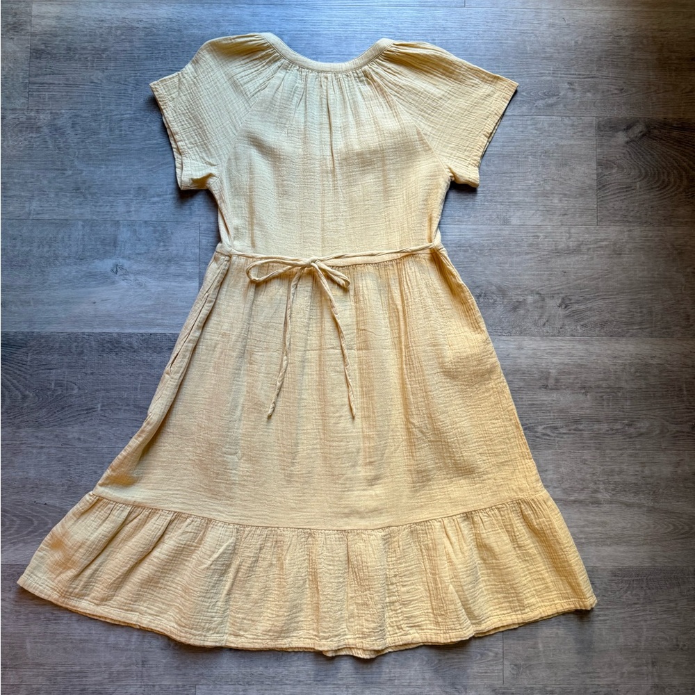 Pact Coastal Gauze Organic Cotton Breezy Back Tie Short Sleeves Yellow Dress XXS - Picture 9 of 12